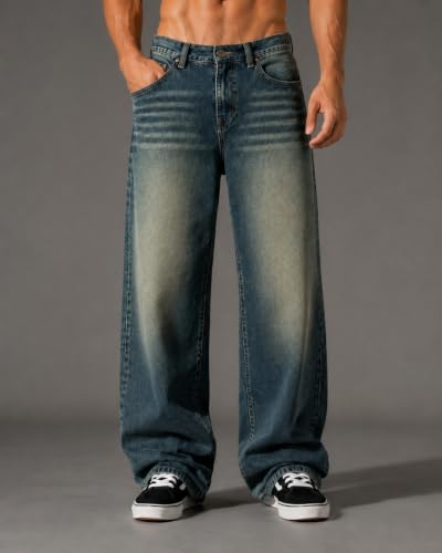Men’s Whisker Green Baggy Fit Jeans High Rise Denim Pants for Men Relaxed Loose Fit Casual Jeans Stylish Everyday Wear - Image 3
