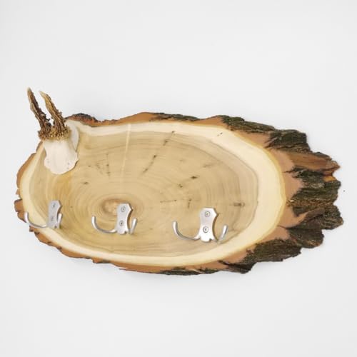 GTK - Geweihe & Trophäen KRUMHOLZ Geweih Garderobe Akazienschild Rehgeweih Wandgarderobe 3 Doppelhaken 27.8.64