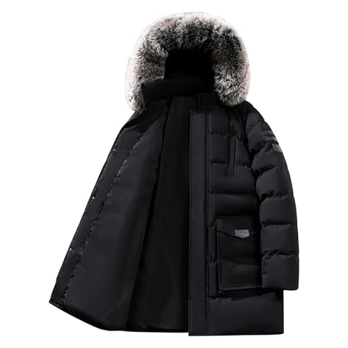 Letfool Men's Puffer Jacket Fashion Fall Winter Outdoor Thicken Coat with Fur Hooded Water-resistant Outerwear Cold Weather