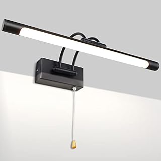 MantoLite Wall Sconce 8W,Bathroom Mirror LED Picture Light with Swivel Lamp Head and Pull Switch for Hotel Restaurant CRI90+, Arc Arm,3000K Warm White Bedside Reading Lamp Fixtures(Black 40CM)