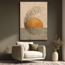 Tableau abstrait d'oiseau vintage coucher de soleil en toile pour salon 40x60cm - 2
