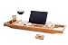 Luxury Bamboo Bath Caddy Tray, Large Shower Bathtub Organizer Accessories With Extending Sides, Reading Rack, Wine Glass, Book, Tablet Holder and Phone Compartment, Bonus Soap Holder By OCENGS