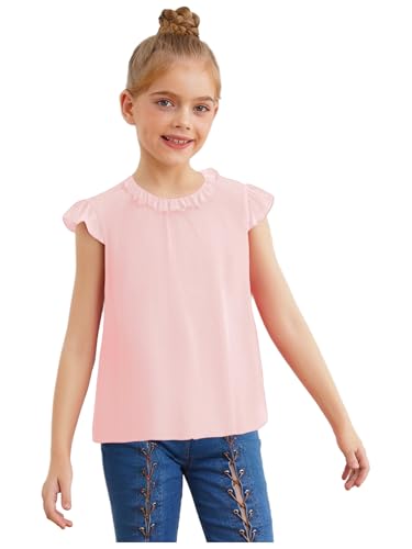 Aislor Kids Girls Ruffle Short Sleeve Shirts Cute Casual Summer Frill Neck Blouse Tops for Wedding Party Birthday