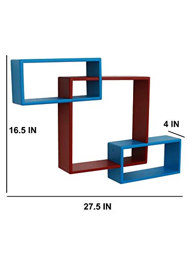 Image of Home Sparkle Wooden Wall Shelves (Red & Blue)