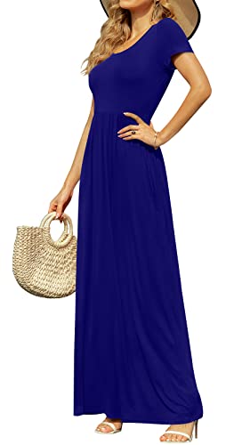 Image of DB MOON Womens 2026 Summer Maxi Dresses Casual Short Sleeve Empire Waist Spring Long Dress with Pockets