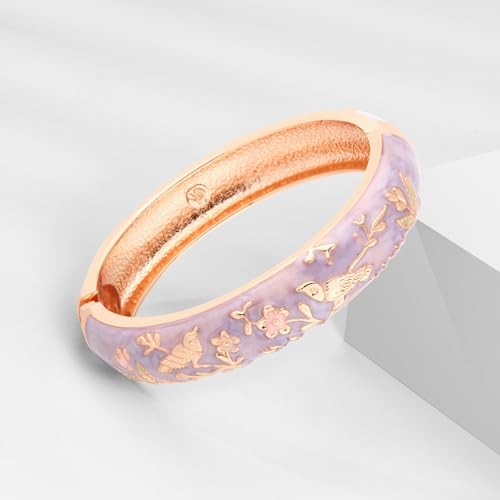 UJOY Colors Handcraft Jewelry Cloisonne Bracelet Enamel Bird Spring Hinged Womens Bangles Gifts Box 55C49 purple - Image 3