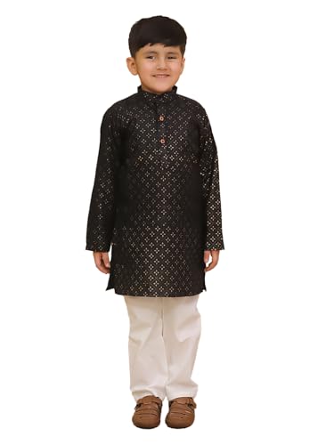 Image of AJ DEZINES Boys Cotton Full Sleeve Printed Kurta Pajama Set for Kids - Ethnic wear | Special Occasion & Traditional Outfit |Boys Kurta Pyjama Set - Regular Fit