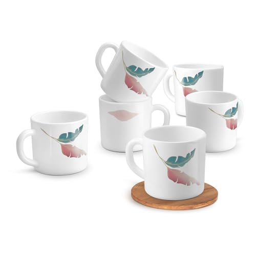 Image of Treo By Milton Opalware Amara 10 Palma Cup Set | Microwave & Dishwasher Safe | Bone-Ash Free | Tempered Toughness | Set of 6, 100 ml Each | White | Mug Set for Tea, Coffee, Daily Use & Gifting