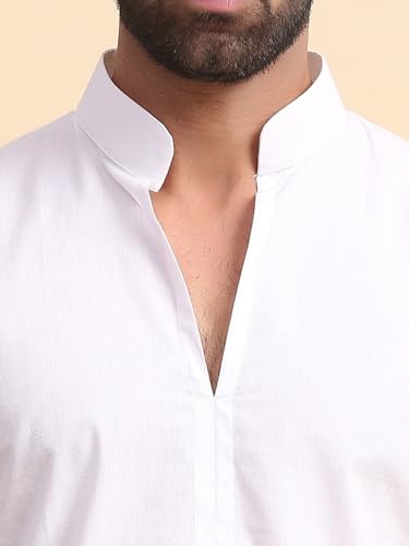 Image of MIDAV Mens Cotton Poplin Kurta for Festivals & Events | Solid Plain Weave Full Sleeves Mandarin Collar Kurta |Classic Design, Premium Comfort, and Versatile Style |IFK076-A P