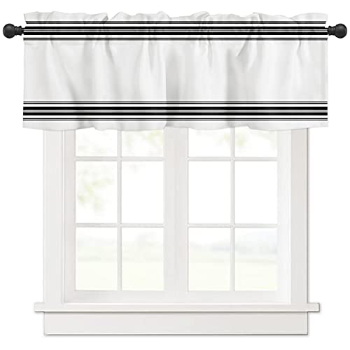 Windows Valances Curtain Black Ticking Vertically Stripe Kitchen Valances Rod Pocket Simple Style White Window Treatment Short Topper Curtains For Kitchen Bathroom Living Room 1 Panel,54 By 18 Inches #TOP19