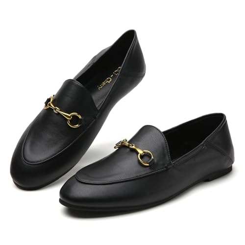 Casual Buckle Loafers for Women Work Flats Round Toe Business Backless Ballet Flats Metal Décor Driving Slip on