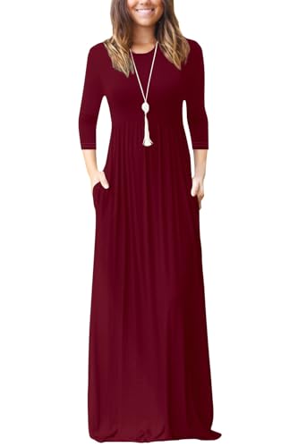 Image of EUOVMY Women's Long Sleeve Loose Maxi Dresses Casual Long Dresses with Pockets