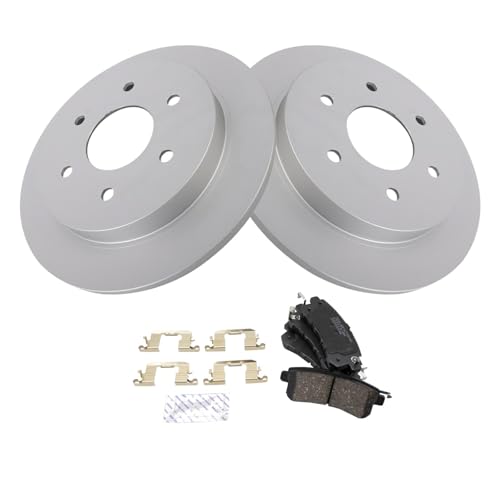 Image of TRQ Rear Brake Pad and Rotor Set Ceramic Solid Rotors Compatible with 2017-2019 Nissan Armada