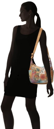 Image of Anuschka Women's Genuine Leather Shoulder Bag | Hand Painted Original Artwork | Classic Hobo With Studded Side Pockets | Genuine Leather