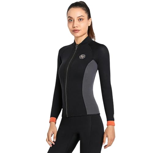 Wetsuit Top Women Men, chaqueta de neopreno 3MM, manga larga con cierre frontal para buceo, surf, manteniento del calor para kayak y natación miniatura 3