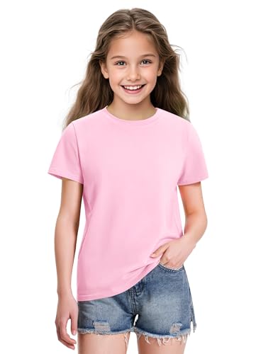Image of KEREDA Girls Shirts Short Sleeve Soft Cotton T-Shirts Plain Tops for Kids