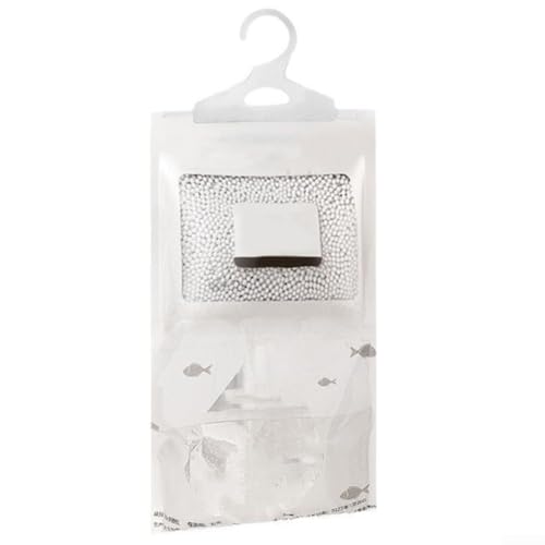 Absorbeur d'humidité pour garde-robe avec granulés de chlorure de calcium double couche et crochet de suspension 70 g Sac déshumidificateur pour cuisines, caves et placards (1 pièce)