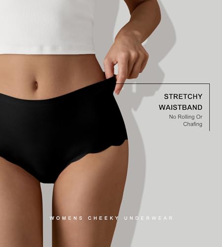Image of SHARICCA Seamless High Waisted Underwear for Women Cheeky Underwear Wave Edge No Show Bikini Panties Ribbed Panties Pack