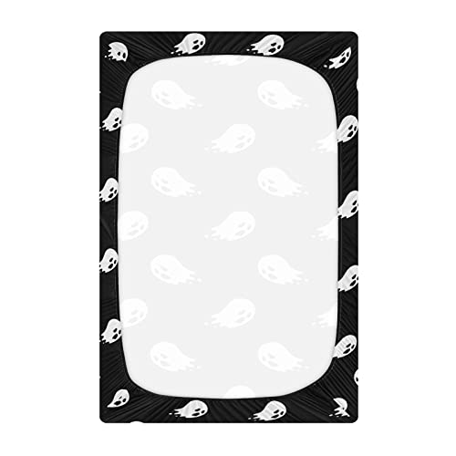 Image of Halloween Ghost Crib Sheets Soft Breathable Fitted Baby Crib Sheets Mattress Cover for Girl Boys, 52 inch x 28 inch x 9 inch