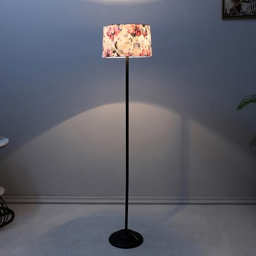 Image of tu casa Black Metal-Iron Base Foldable Floor Lamps with Cobra Saffron Print & Satin Shade for Bedroom, Living Room, Lounge, Office Area, Gifting Without Bulb for Home Decoration (Height - 53 inch)