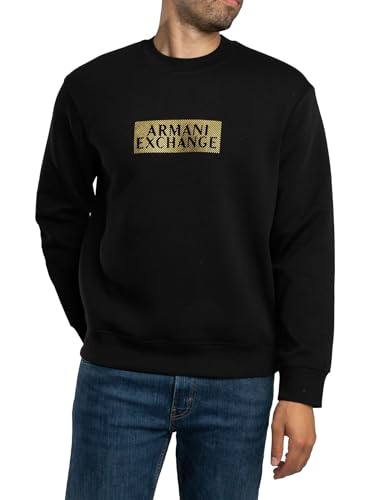 Armani Exchange Men's Bonded Stretch Gold Logo Center Chest Crewneck Sweatshirt
