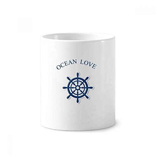 Porte-stylo céramique bleu blanc pour organiser un bureau encombré style marin