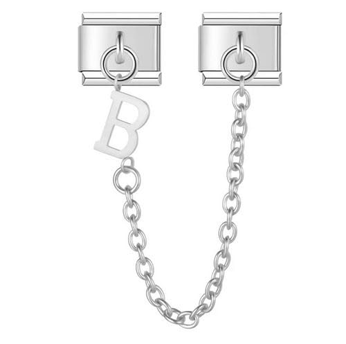 B Initial Letter Name Alphabet Safety Chain Silver 9mm Italian Charm Compatible With 9mm Bracelet