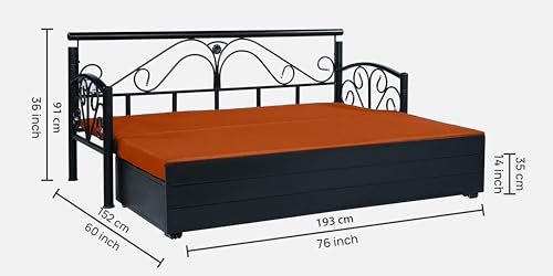 Image of 3 Seater Metal Sofa Cum Bed with Hydraulic Storage | Sofa Set for Living Room, Bedroom, Guest Room| Queen Size Convertible Sofa Bed | Comfortable Seating Sofa Rust & Black