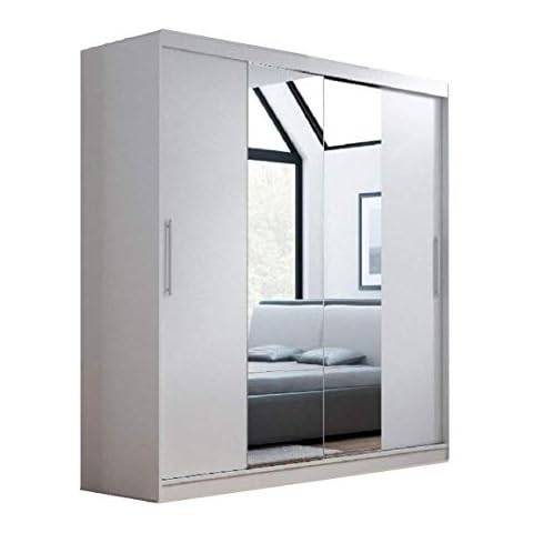 CHECO HOME AND GARDEN 2 DAY DELIVERY AVAILABLE SLIDING 2 DOORS WARDROBE 6 ft 8 inch (204cm) 'MIRROR I - WHITE' Cover