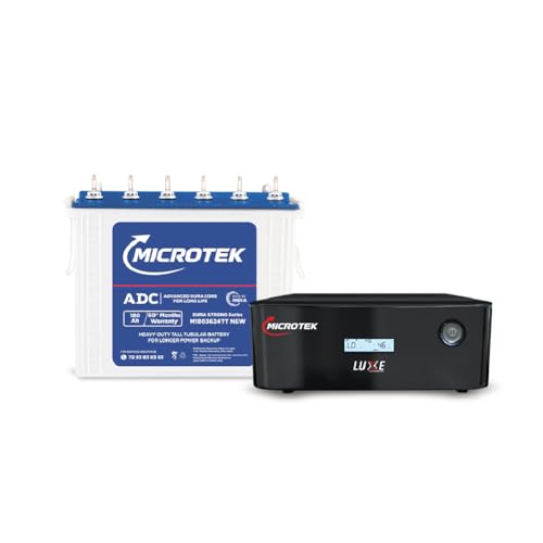 Image of Microtek Inverter with Battery Combo for Home, Office & Shops | Luxe New 1400 12V Pure Sine Wave 1100VA + M1803624TT 180Ah Inverter Battery | Warranty: 3Years (Inverter) & 5Years (Battery)