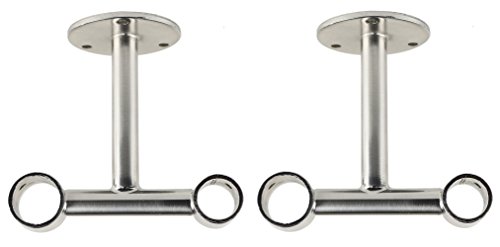Urbanest Set of 2 Double Ceiling Brackets for Curtain Rod, Fits 3/4-inch Front Rod and 5/8-inch Back Rod, Brushed Steel