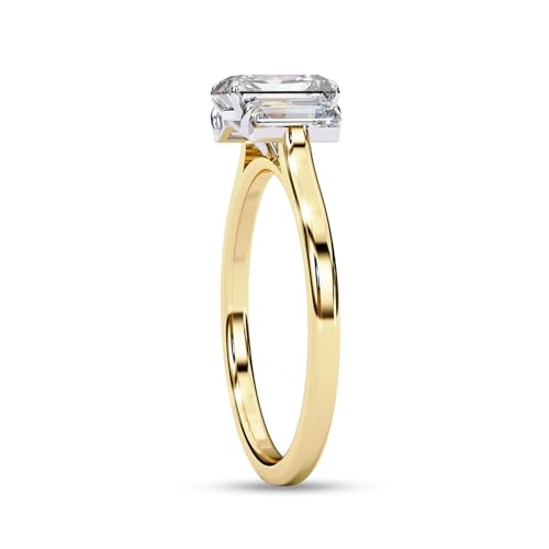 Three Stone Engagement Ring Foe Women, Center 7x5mm Emerald Cut Lab Created Moissanite Promise Rings in 10K / 14K Solid Gold or 925 Sterling Silver Jewelry Gift for Her3