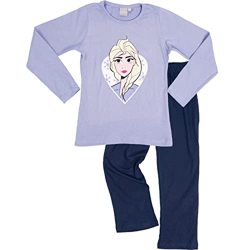 Disney Frozen – Die Eiskönigin Kinder Mädchen Pyjama Schlafanzug Set Langarm Oberteil mit Hose Schwarz/Lila Gr. 122-128