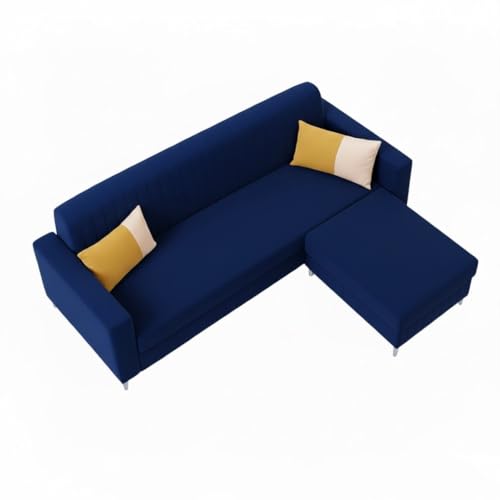 Image of SOCOZI Anton 4 Seater L Shape Sofa Set with Movable Ottoman | Flexible Left or Right Layout | Soft Velvet Suede Fabric | Modern Design | Plush Comfort Cushions for Living Room (Dark Blue)