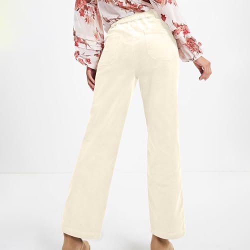 Ruziyoog Corduroy Pants for Womens 2025 Casual High Waisted Double Buttoned Stretchy Loose Fit Wide Leg Pants with Pockets2