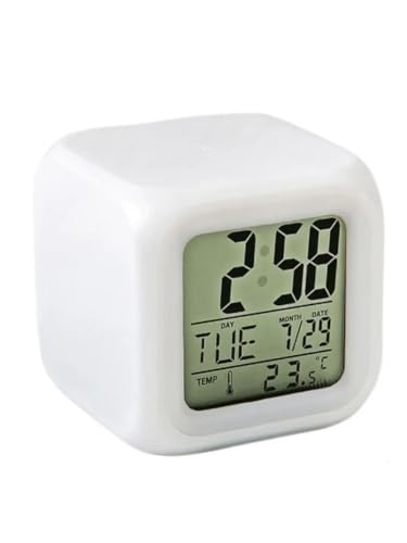 Relogio de Mesa Cabeceira Cube LED 7 Cores Alarme Despertador Calendario Temperatura Som Alto RGB Li