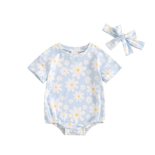 Image of FYBITBO Newborn Infant Baby Girls Clothes Summer Short Sleeve Rompers Bubble Bodysuit Cute Outfit One Piece Clothing