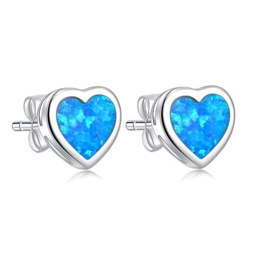 ZLING Pendientes De Tuerca De Amor Dulce con Piedra De Ópalo De Fuego Azul, Naranja Y Blanco, Pendientes De Corazón, Joyería Coreana, Pareja De Chicas