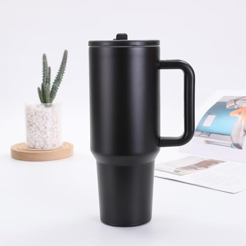 Image of SKDBPM Personalized Stainless Steel Tumbler with Handle, 1200ml Capacity, Black Insulated Travel Mug with Straw, Custom Name Design (Black (3rd))