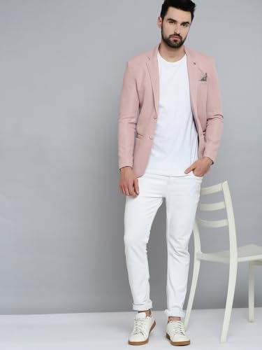 Image of SHOWOFFFF Men Self Design Front-Open Casual Blazer | Notched Lapel Full Sleeves Cotton Blazer for Mens | Slim Fit Regular Length Blazer for Men's