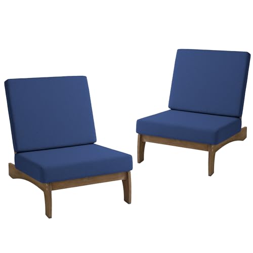 Image of Pia Ricoo Patio Chairs Set of 2, Heavy Duty Wood Patio Furniture Set with Thick Cushions, Bistro Set All-Weather Outdoor Chairs for Balcony, Deck, Poolside, Porch - Navy