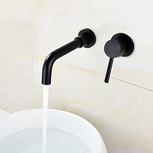 Robinet de lavabo mural en laiton noir au design épuré chic