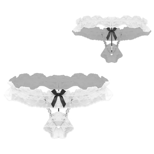 Manyakai String Hombre Bordado Encaje Floral Calzoncillos Bikini Ropa Interior Sissy Tanga Sin Espalda Playa Blanco Talla única