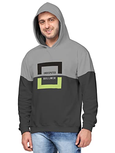 Image of BULLMER Mens Regular Fit Brushed Fleece Printed Hooded Sweatshirts - Grey