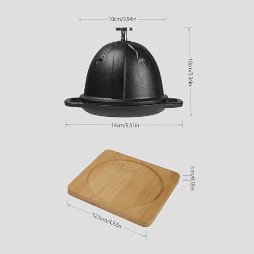 Image of HAWOK Cast Iron Garlic Roaster with Bamboo Tray, Dia. 3.94 inch, BBQ Grill Garlic Baker, Mini Cocotte, Set of 2, Pre-Seasoned