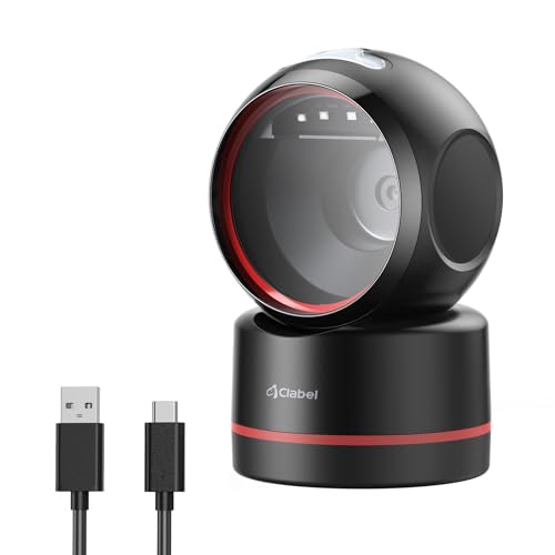 CLABEL T27H Escáner de Código de Barras de Escritorio Omnidireccional: Lector 1D 2D QR USB con Cable Manos Libres, Cabezal Ajustable y Detección Automática para TPV Supermercado Tienda Minorista