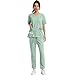 Womens Scrub Sets Nursing Classic Stretch Fitted with 4 Pockets 2 Piece Uniforms Suit V Neck Top with Jogger Style Pants Uniforme De Enfermera Mujer Scrubs for Women Set Mint Green