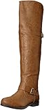 Brinley Co. Womens Wide Calf Over-The-Knee Inside Pocket Buckle Studded Boots Chestnut, 10 Wide Calf US