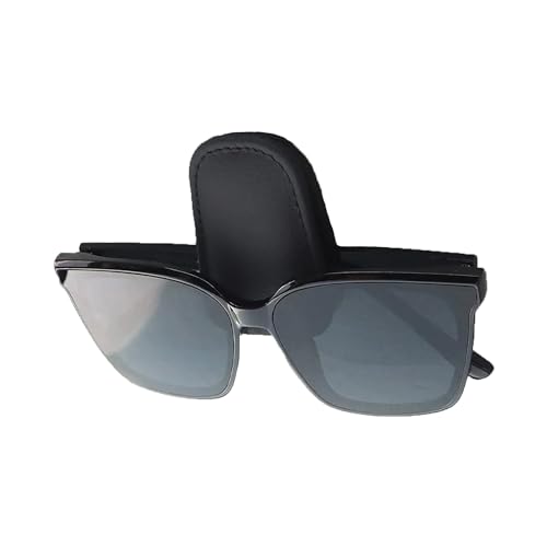 CuoiArte Sunglasses Holder for Car Visor, Car Universal Sunglasses Clip with Magnetic Leather, Shockproof Glasses Holder with Elasticity Easy to Access Classic Black