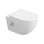 HOROW Shower Toilet with Integrated Nozzle Hanging Toilet Rimless Toilet with Bidet Function Taharet Nano Coating Toilet Shower with Fitting, Soft-Close Mechanism, Cold Warm